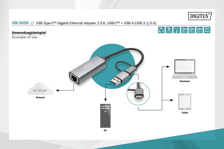 Produktbild Digitus DN-3028 (USB, USB-C, RJ45 2.5 Gigabit Ethernet (1x))