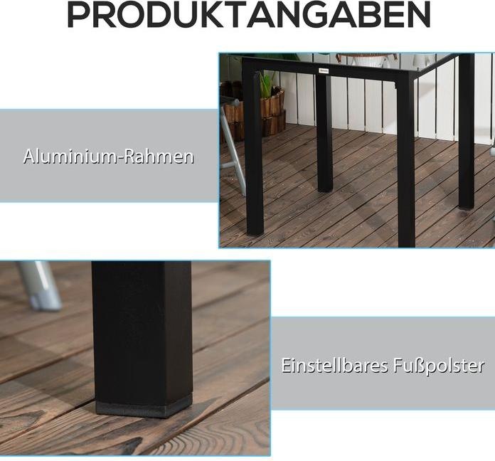 Produktbild Swisshandel24 Gartentisch Quadratisch 4 Personen Terrassentisch Hartglasplatte Alu Schwarz 80x80x74cm (80 cm)