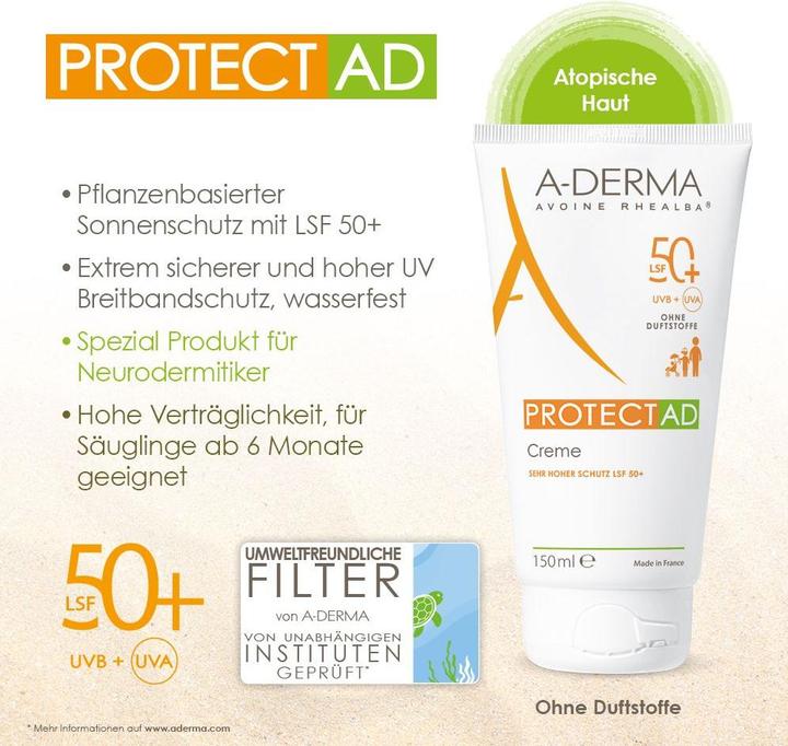 Actual product image A-Derma Protect AD Cream SPF 50+, 150 ml Cream (Suntan cream, SPF 50+, 150 ml)