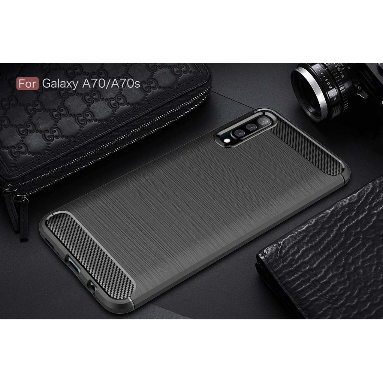 Thumbnail - Screenguard Samsung Galaxy A70s Hülle Carbon Brushed Soft TPU (Samsung Galaxy A70S), Smartphone Hülle, Schwarz