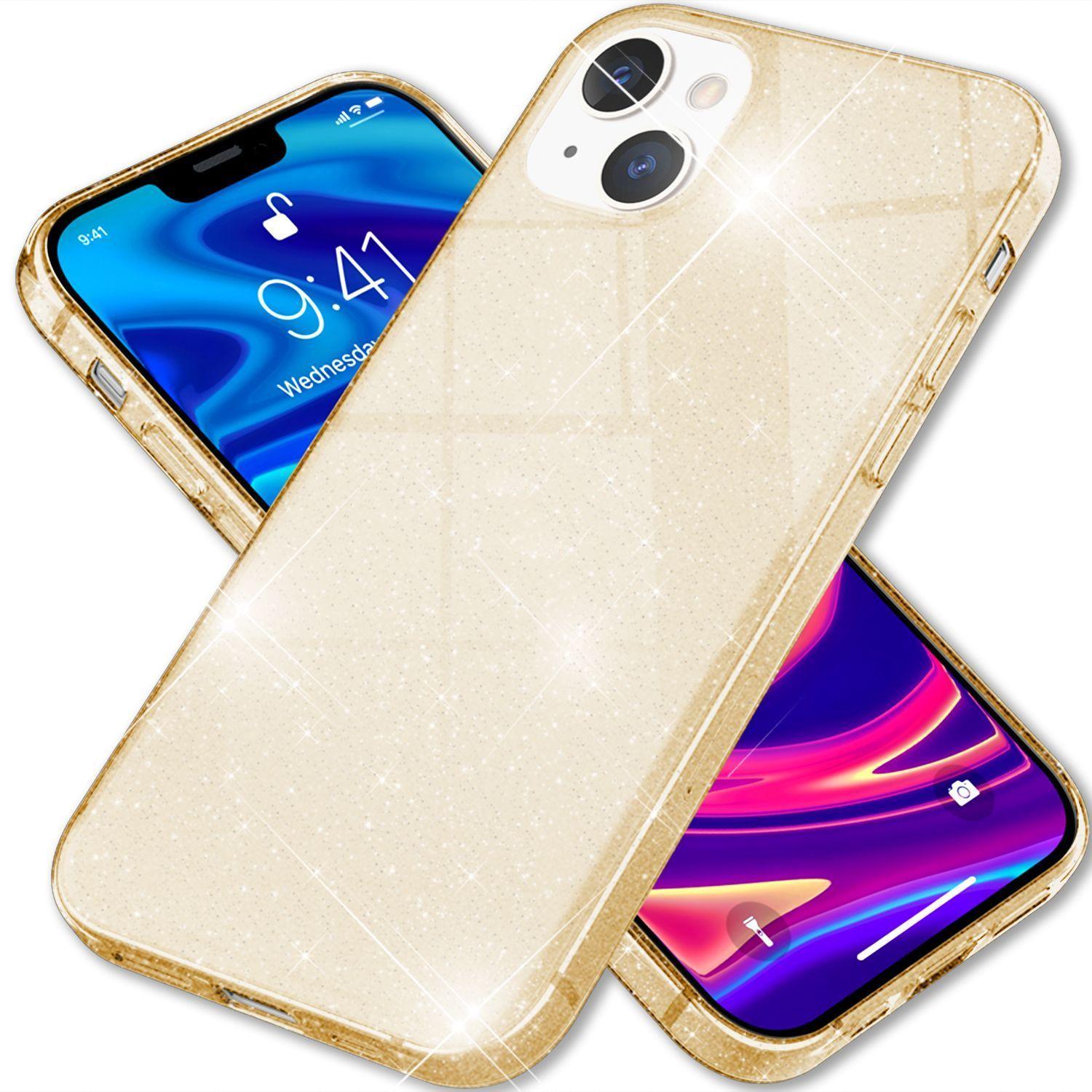 Nalia Klare Glitzer Silikon Hülle (Apple iPhone 13), Smartphone Hülle, Gold