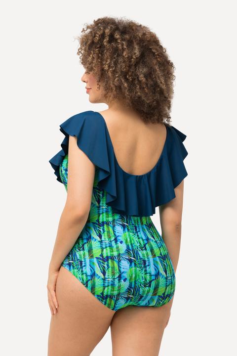 Actual product image Ulla Popken Leaf Print Flounce Panel One Piece Swimsuit (62)