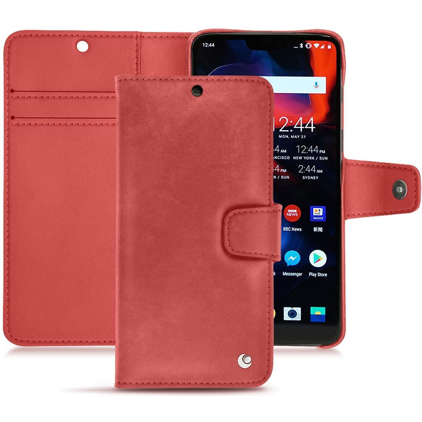 Noreve Lederschutzhülle Wallet (OnePlus 6), Smartphone Hülle, Rot