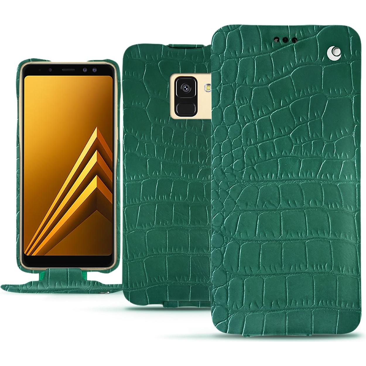 Noreve Lederschutzhülle vertikal (Samsung Galaxy A8 (2018)), Smartphone Hülle, Grün