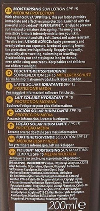 Produktbild Piz Buin In Moisturising (Sonnenlotion, SPF 15, 200 ml)