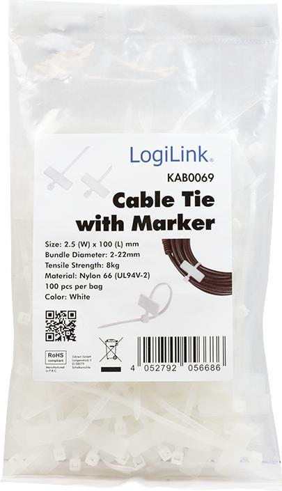 Productafbeelding LogiLink Kabelbinder (Plastic kabelbinders, 100 mm, 100 Pcs.)