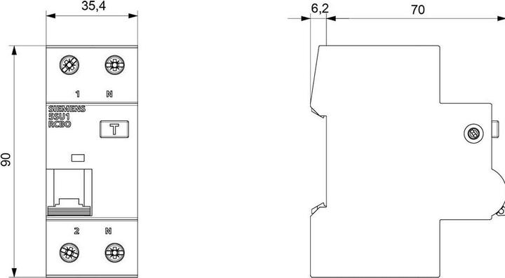 Nährwerte und Zutaten Siemens RCBO 1P+N Pole Type A 30mA 6kA C 6A