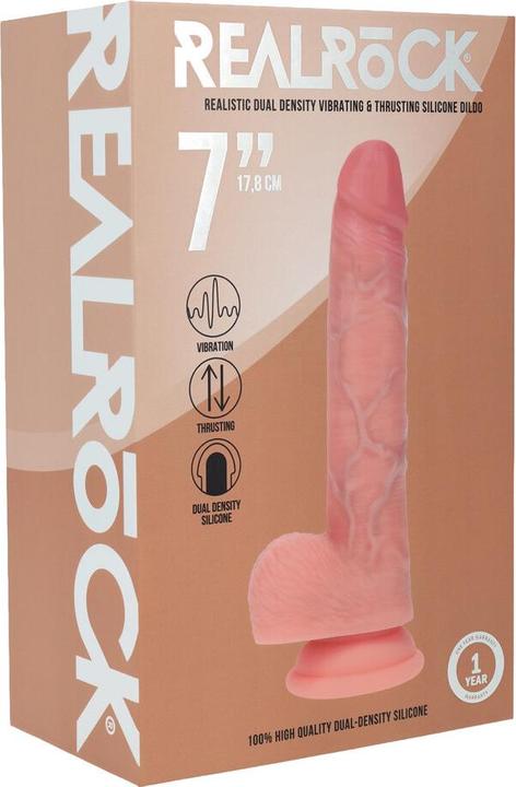Produktbild RealRock Dual Density Silicone Realistic Vibrating Thrusting Dildo with Balls - 7 / 17,8 cm - Flesh