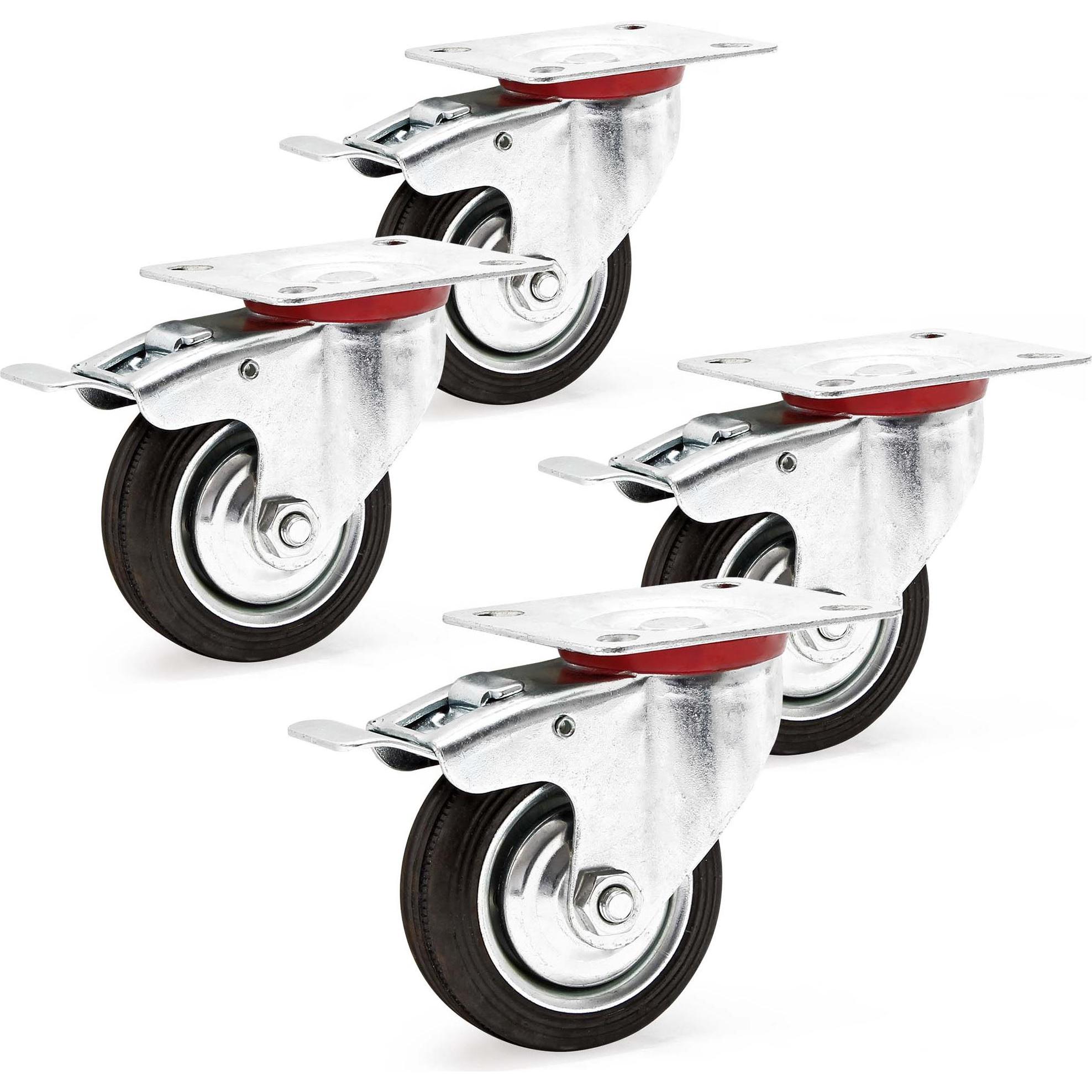 Wiltec, Möbelrollen, Doppelstopp-Lenkrolle Set 4x Vollgummirad 75mm 50kg Transportrollen