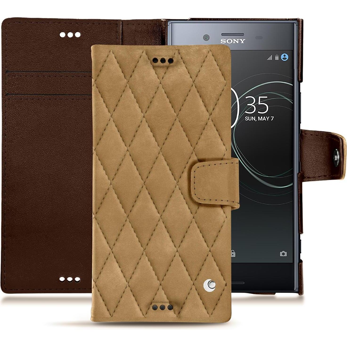 Noreve Lederschutzhülle Wallet (Sony Xperia XZ Premium), Smartphone Hülle, Braun