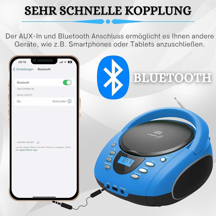 Produktbild Cyberlux Tragbare Boombox mit CD-Player und Bluetooth