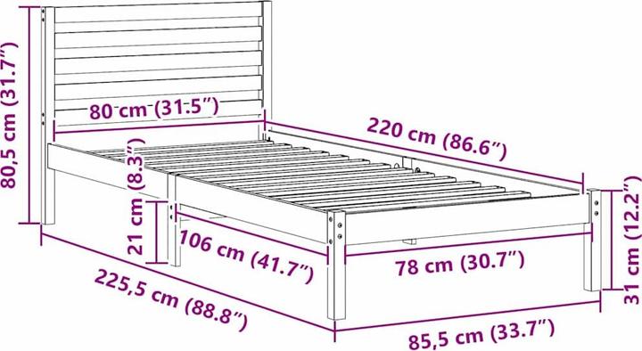 Produktbild vidaXL Plattformbettgestell (80 x 220 cm)
