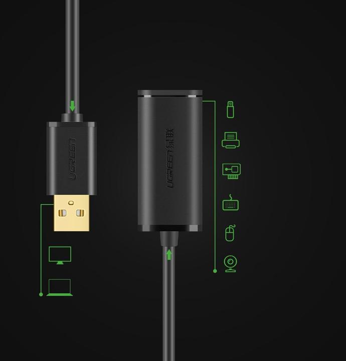 Actual product image Ugreen Cable extension USB 2.0 US121 10m - Black (10 m, USB 2.0)