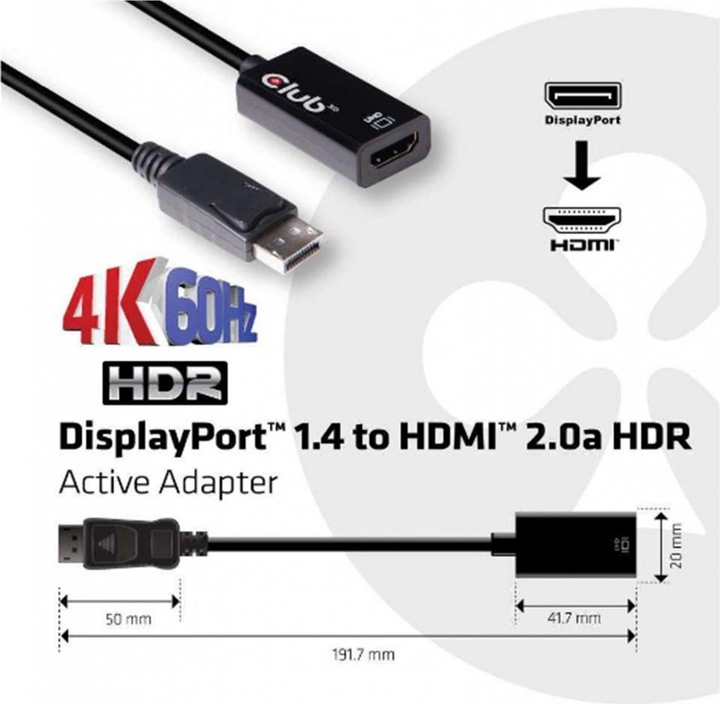 Produktbild Club 3D DP 1.4 auf (0.11 m, DisplayPort, HDMI)