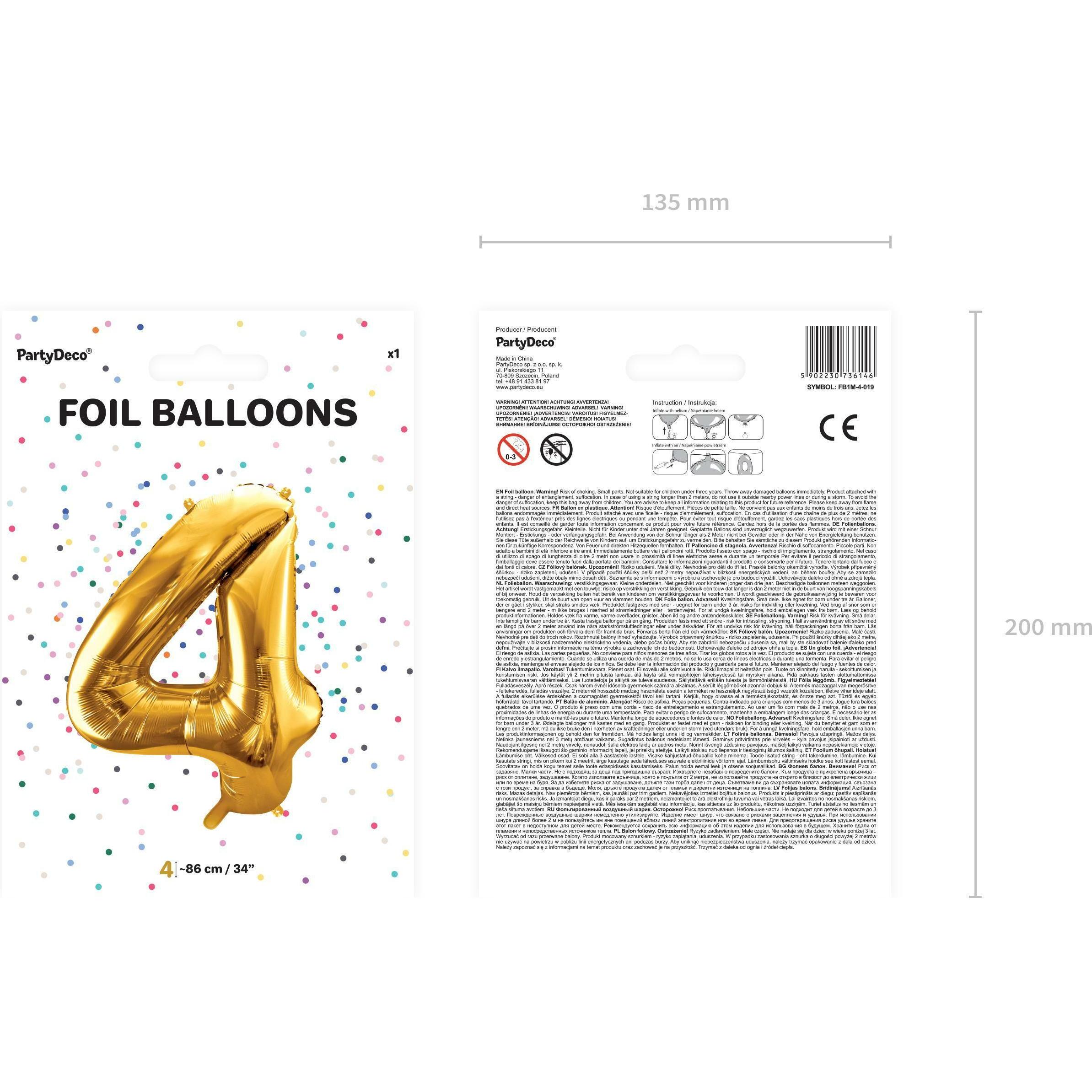 Thumbnail - Partydeco Alu-Ball Ziffer "4" Gold