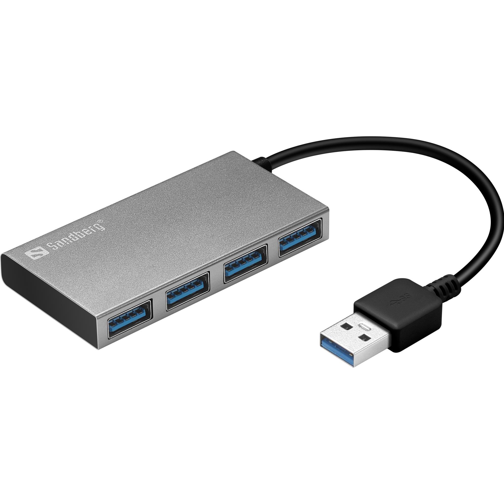 Sandberg USB 3.0 Pocket Hub (USB-A, 4 Ports), Dockingstation + USB Hub, Silber