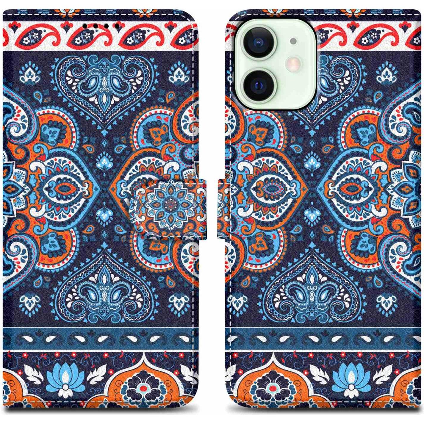 Cadorabo Book Hülle mit Print (Apple iPhone 12 mini), Smartphone Hülle, Blau