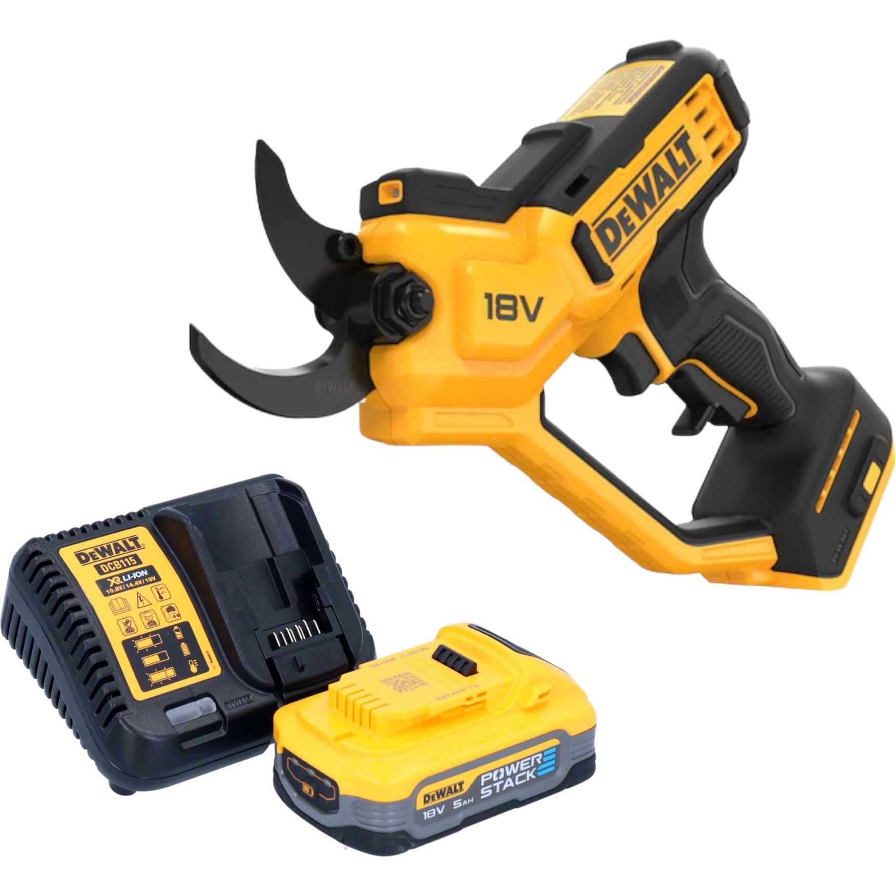 DeWalt, Gartenschere, DCMPP 568 H1 Akku Astschere 18 V 38 mm + 1x Powerstack Akku 5,0 Ah + Ladegerät