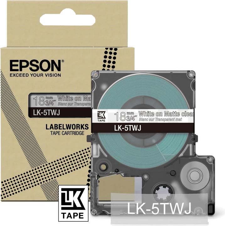 Epson Matte Clear/White 18mm LK-5TWJ (1.80 cm, White, Transparent)