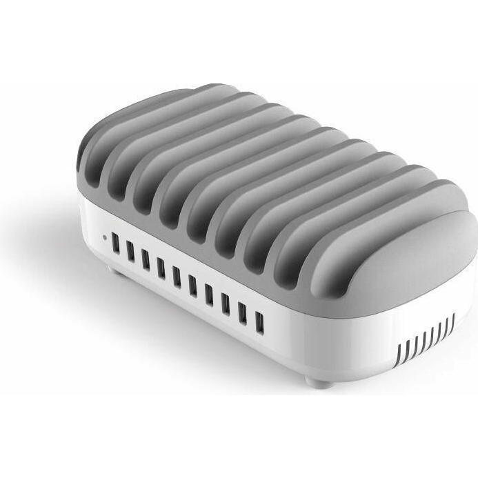 Compulocks 10 Port USB Charg Dock station WHT UK (USB-A, 10 Ports), Dockingstation + USB Hub, Grau, Weiss