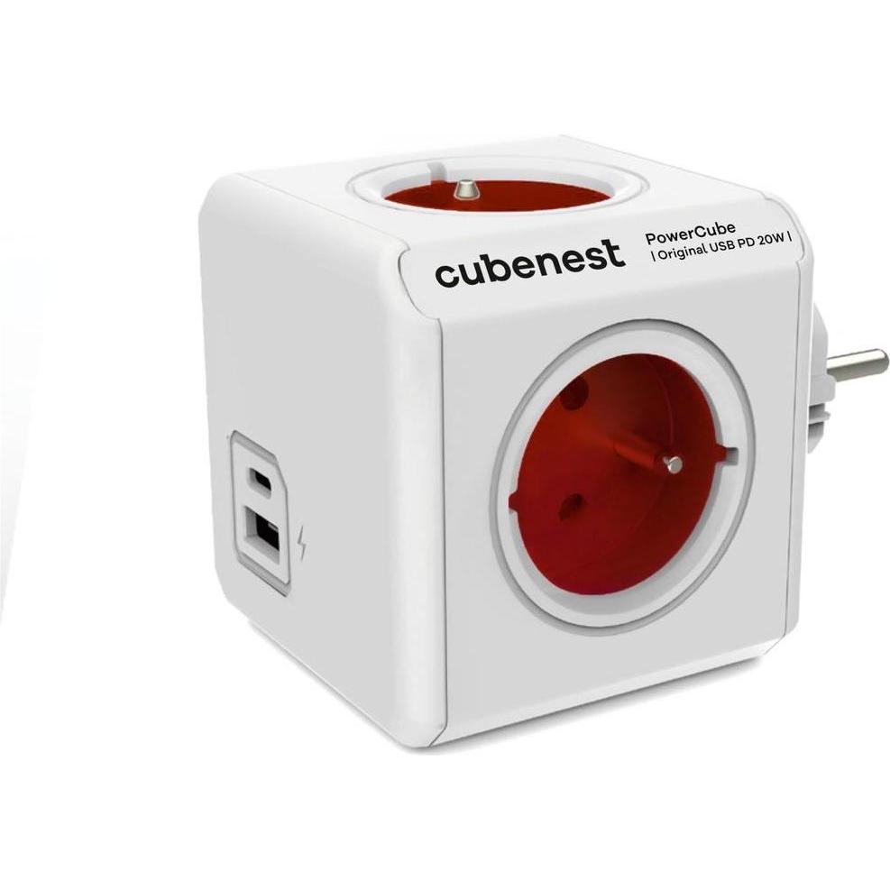 NoName, Ciabatta multipresa, Cubenest PowerCube Original USB A+C PD Rosso (1x USB-A, 1x USB-C) (4x, CEE 7/4, USB-A, USB-C)