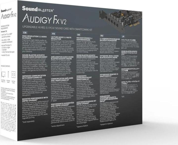 Immagine prodotto Creative Sound blaster audigy fx v2 5.1 canali integrati PCI-E (Mini scheda PCI Express, PCIe)