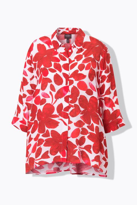 Actual product image Ulla Popken Petal Print Pointed Hem Button Down Blouse (54)