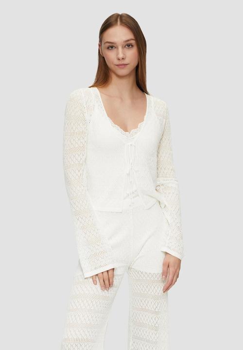 Produktbild s.Oliver Strickjacke Transparente Feinstrick-Jacke mit Ajourmuster und Binde-Details (L)