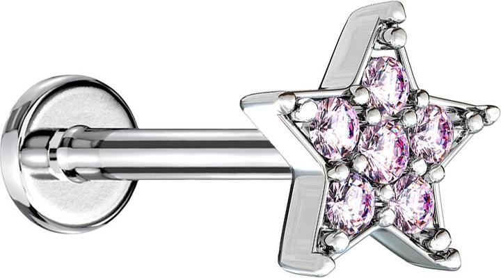 Immagine prodotto Star Piercing Micro Labret filo interno argento stella cristallo rosa (Ottone, Acciaio chirurgico 316L)