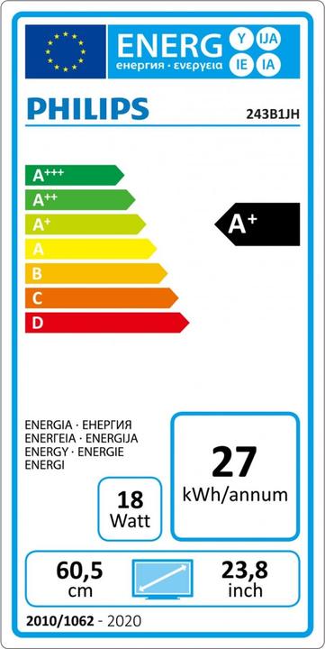 Energy Label Philips 243B1JH/00 (1920 x 1080 pixels, 23.80")