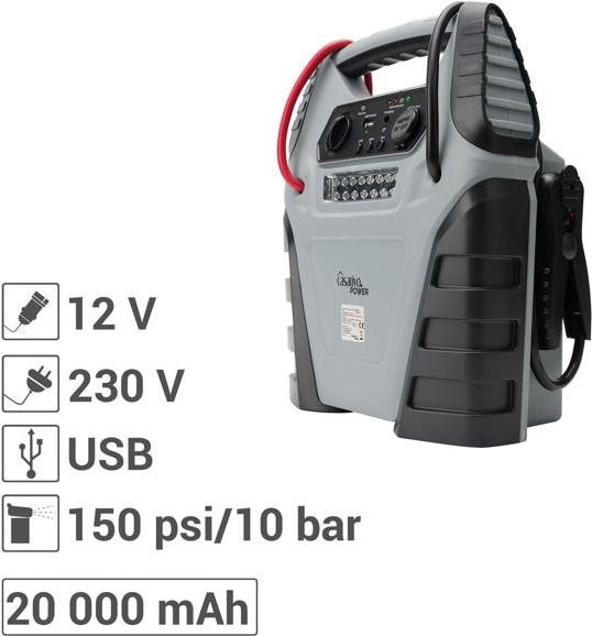 Actual product image Casativo 5-in-1 power bank with jump-start function and air compressor 150psi, USB, 12V, 20,000 mAh (1000 A, 20000 mAh)