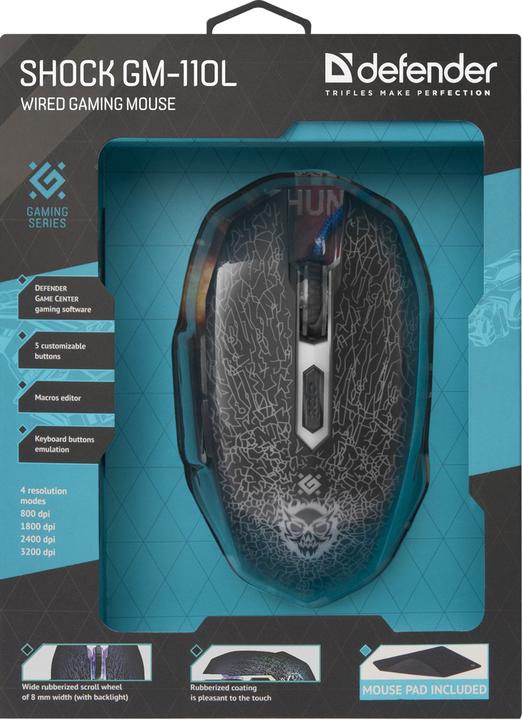 Produktbild Defender Shock Shock 52110 Computer-Mauspad-Patrone (optisch, 3200 DPI, schwarze Farbe) (Kabelgebunden)