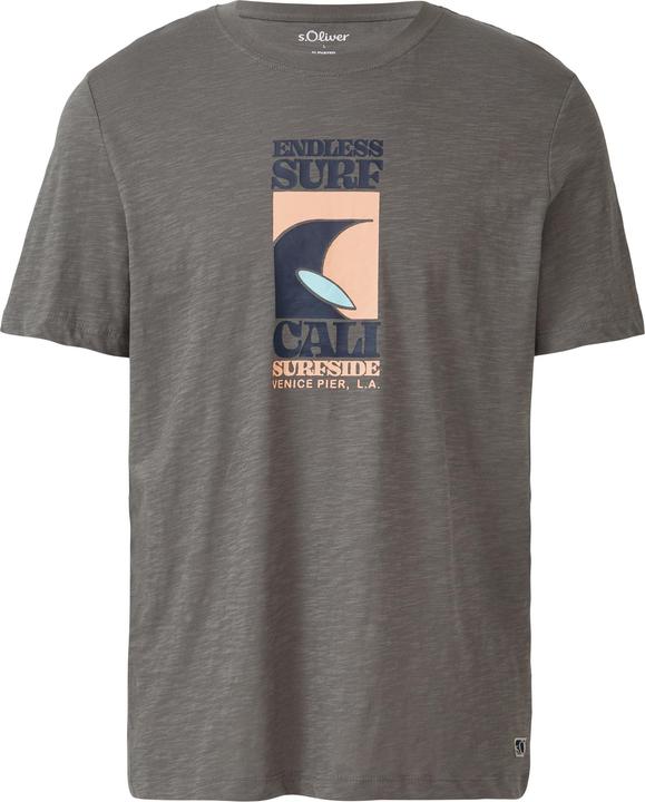 Produktbild S.Oliver T-Shirt Baumwoll-T-Shirt mit Frontprint und Flammgarnstruktur (L)