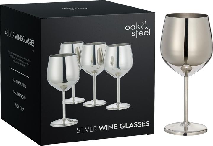 Actual product image Oak & Steel Stainless steel wine glasses silver set of 4 (50 cl, 4 Glasses, Wine glasses set)