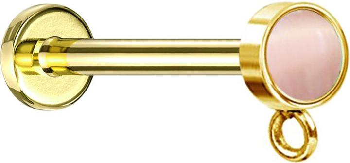 Actual product image Star Piercing Micro labret internal thread gold-plated with cylinder pink cat's eye stone ring for pendant (without brass, Mineral, Surgical steel 316L)