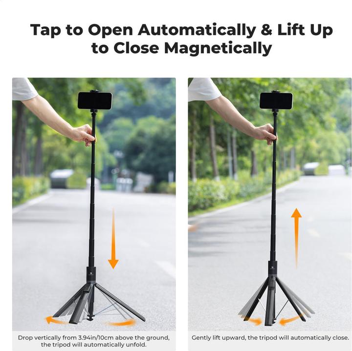 Actual product image K&F Concept X96 1.75M Phone Selfie Stick with 9 Buttons Bluetooth Remote Control, Phone Holder (Black)