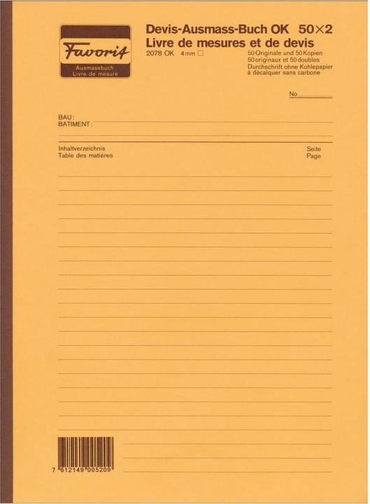 Produktbild Favorit Devis Ausmassbuch (100x)