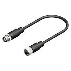 RS PRO M12 male-M12 Female, 8W, 8 Core 2m, Cavo + Spina elettrica, Nero