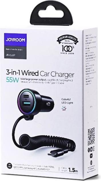 Image du produit Joyroom Chargeur de voiture filaire 3 en 1 (55W)