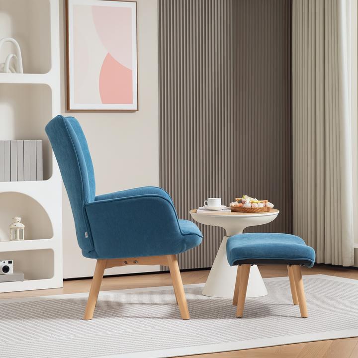 Immagine prodotto Homcom Ohrensessel mit Hocker Kord Blau