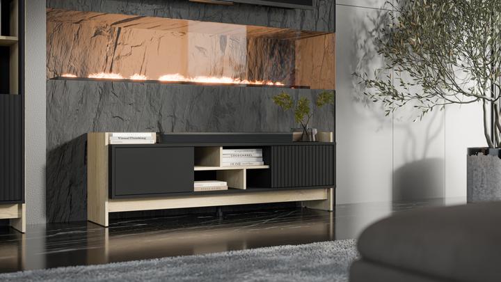 Produktbild Cama RTV PORTO 2D cabinet 150x38x50 oak/black (150 x 38 x 50 cm)