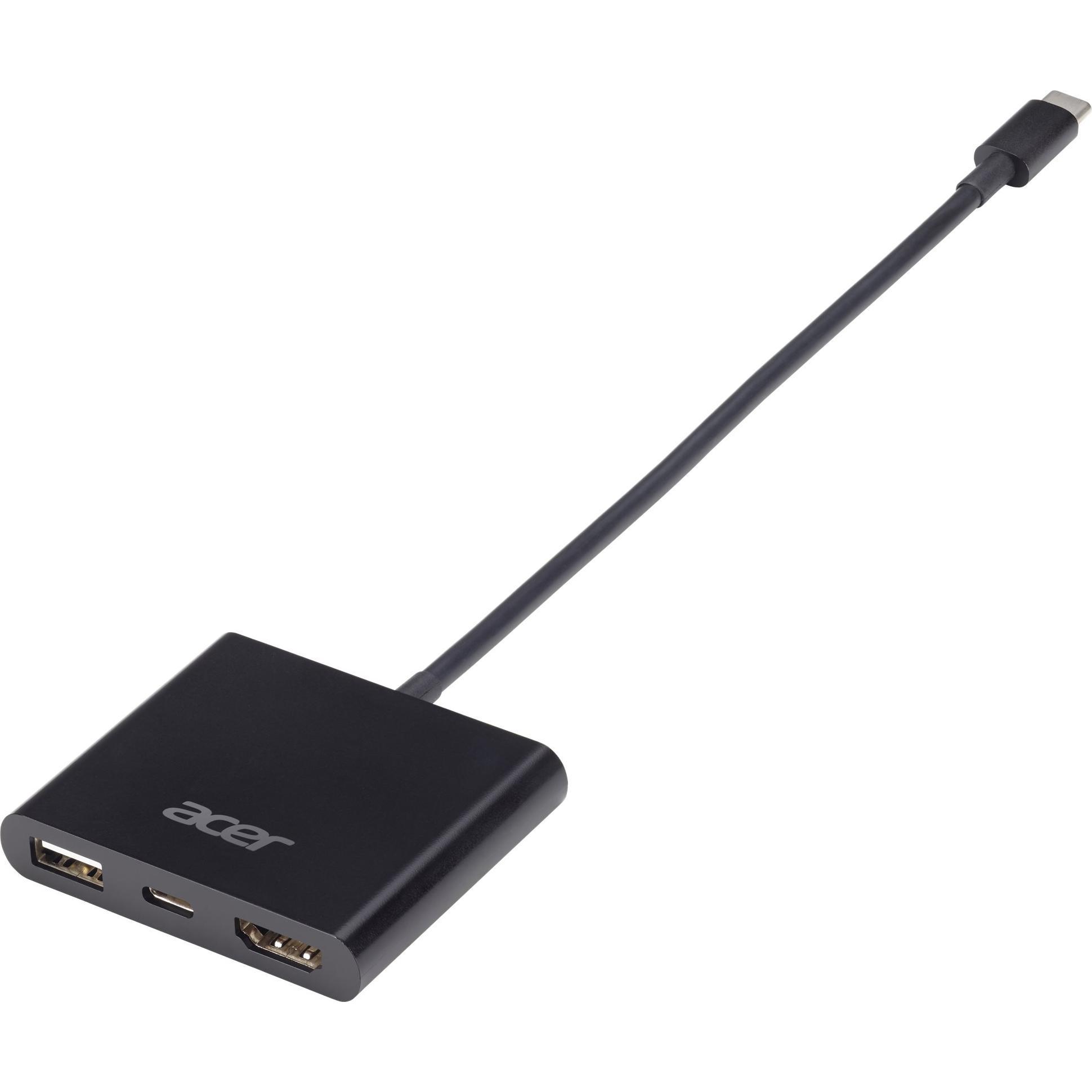 Thumbnail - Acer 3-in-1 USB Type C Dongle to PD HDMI USB(A) black (USB, HDMI, USB Typ-C), Data + Video Adapter, Schwarz