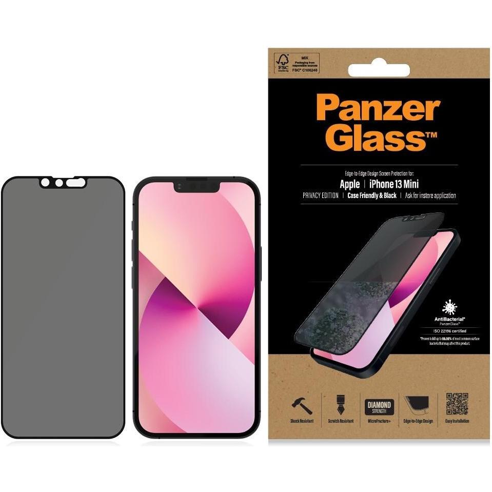 PanzerGlass Privacy (1 Stück, Apple iPhone 13 mini), Smartphone Schutzfolie, Schwarz