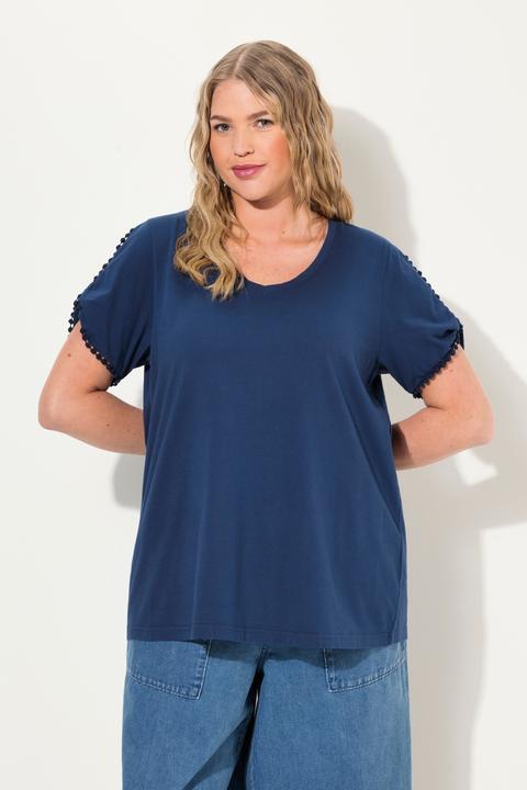 Actual product image Ulla Popken Pom Pom Trim Cold Shoulder Tee (54)
