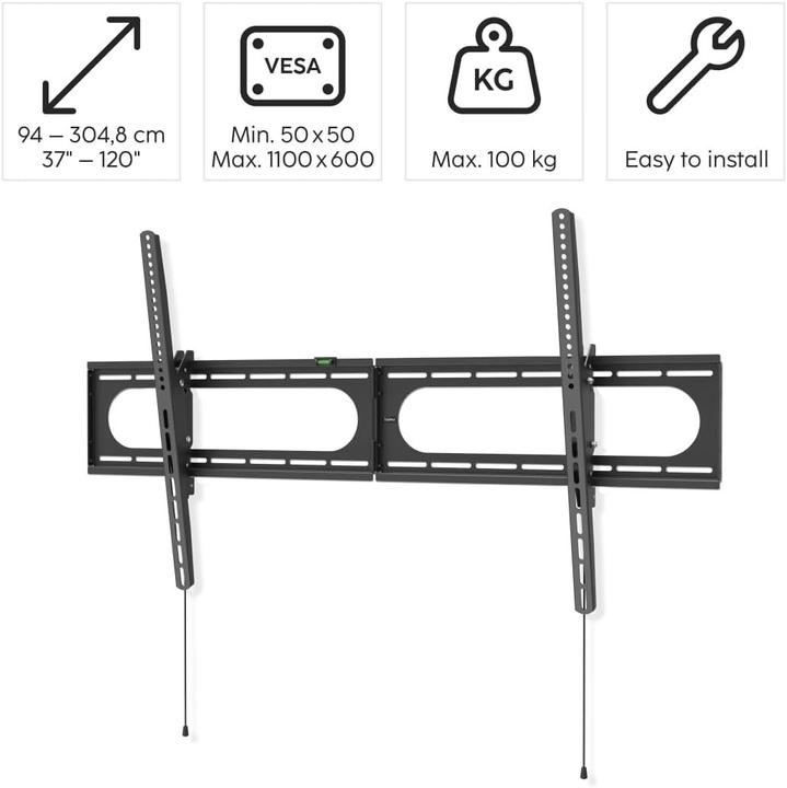 Image du produit Hama Support TV mural, inclinable, 305 cm (120") jusqu'à 100 kg, distance du mur 2,8 cm (Mur, 100 kg, 37" - 120")