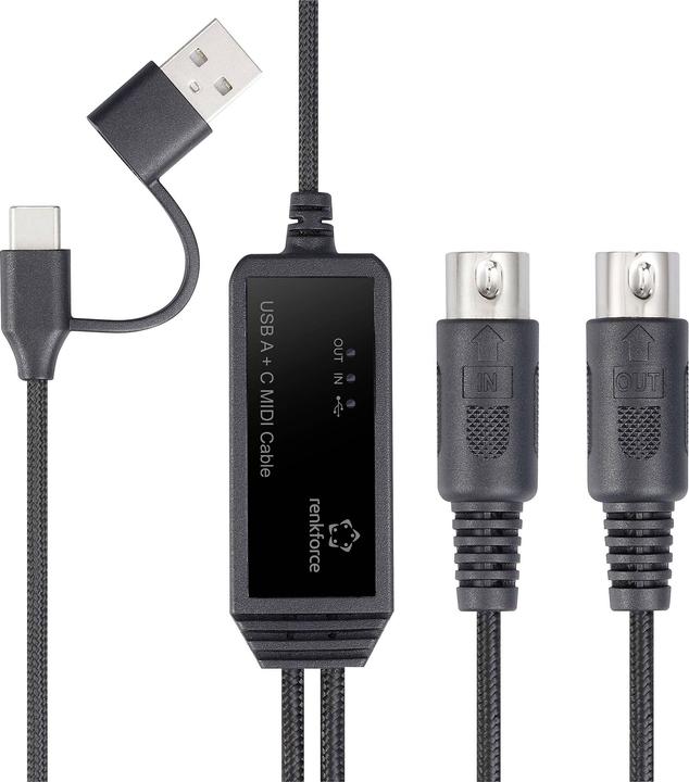 Actual product image Renkforce RF-6439636 USB, MIDI adapter (2x DIN plug 5-pin - 1x USB-C®, USB-A) (USB, USB-C)