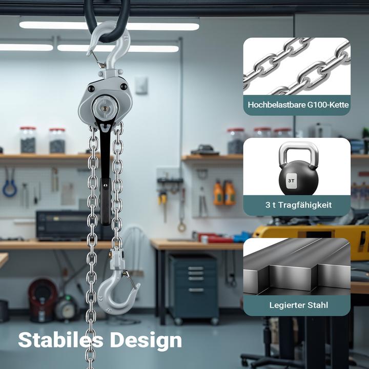 Produktbild Wiltec Mini Hebelzug bis 3t Handkettenzug 1,5m Hubhöhe Kettenzug Hebezeug