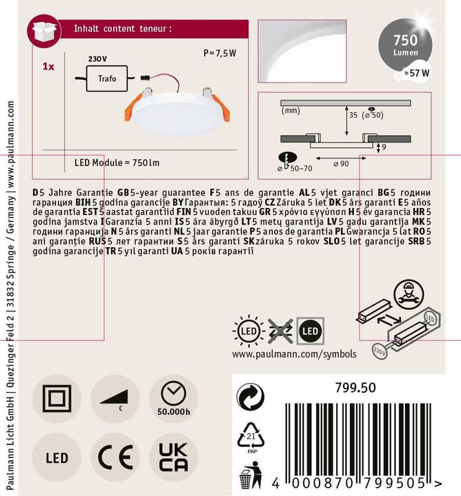 Productafbeelding Paulmann Armaturen Veluna VariFit Edge (750 lm)