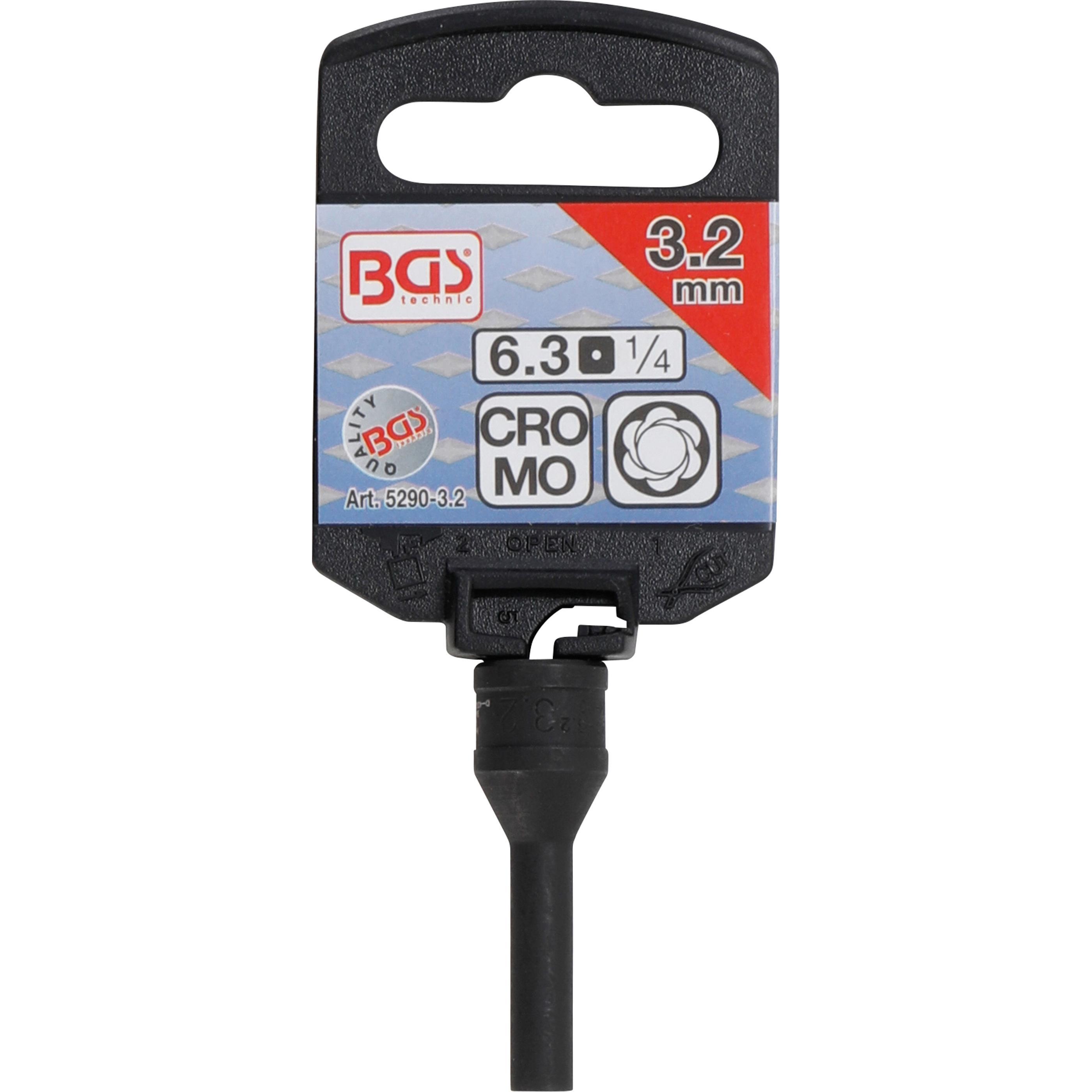 Thumbnail - BGS, Fahrzeug Werkzeug, Abdreh-Einsatz für Glühkerzenelektrode Antrieb Innenvierkant 6,3 mm (1/4") SW 3,2 mm