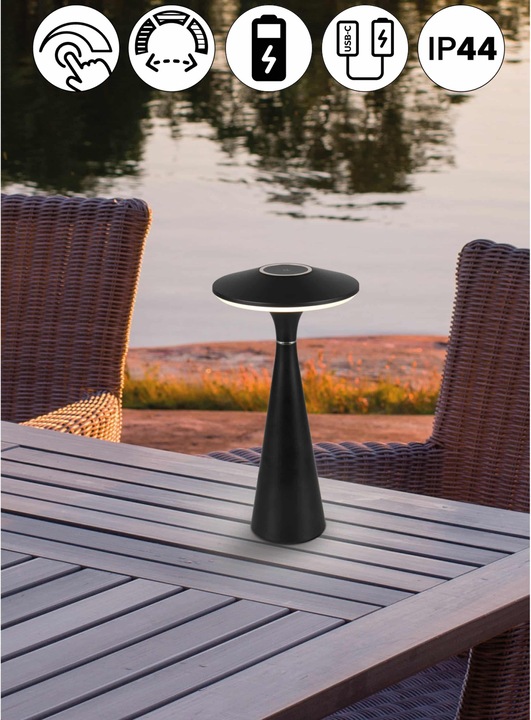 Produktbild Reality LED-Akku-Tischleuchte TORREZ, 57726132, schwarz, IP 44, 2 W, 180 lm (180 lm)